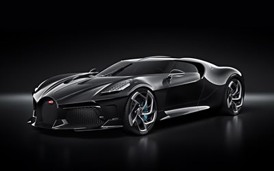 Bugatti車黒, 2019, hypercar, 新しい黒ラVoiture Noire, 外観, 最高の車, スーパーカー, Bugatti