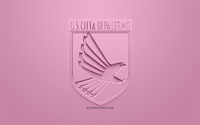 NOS Palermo, creativo logo en 3D, fondo rosa, emblema 3d, italiano, club de f&#250;tbol de la Serie B, Palermo, Italia, 3d, arte, f&#250;tbol, elegante logo en 3d, Palermo FC