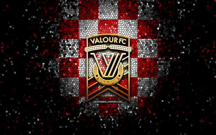 valor fc, parıltılı logo, kanada premier ligi, mavi kırmızı beyaz, futbol, ​​kanada futbol kul&#252;b&#252;, valor fc logosu, mozaik sanatı, fc valor
