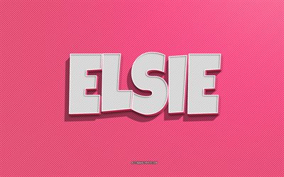 elsie, fundo de linhas rosa, pap&#233;is de parede com nomes, nome elsie, nomes femininos, cart&#227;o elsie, arte de linha, foto com nome elsie