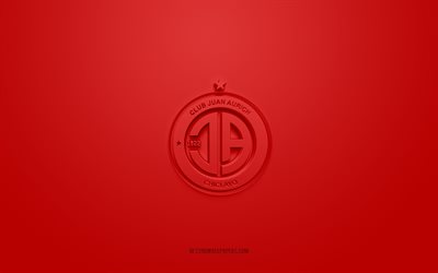 Juan Aurich, creative 3D logo, red background, Peruvian Primera Division, 3d emblem, Peruvian football club, Chiclayo, Peru, 3d art, Liga 1, football, Juan Aurich 3d logo