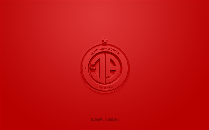 Juan Aurich, creative 3D logo, red background, Peruvian Primera Division, 3d emblem, Peruvian football club, Chiclayo, Peru, 3d art, Liga 1, football, Juan Aurich 3d logo