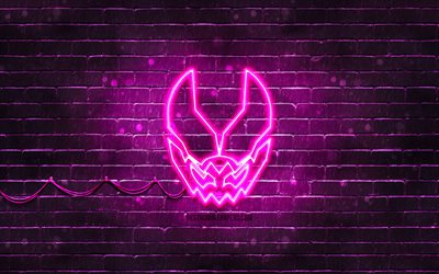 仮面ライダーリバイスパープルロゴ, 4k, 仮面ライダーリバイス, 紫のレンガの壁, 仮面ライダーリバイスのロゴ, マンガ, 仮面ライダーリバイスネオンロゴ