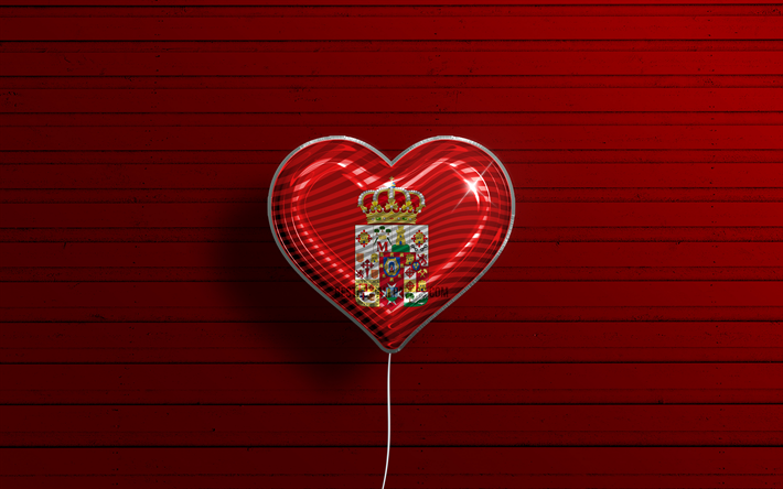 I Love Ciudad Real, 4k, realistic balloons, red wooden background, Day of Ciudad Real, spanish provinces, flag of Ciudad Real, Spain, balloon with flag, Provinces of Spain, Ciudad Real flag, Ciudad Real