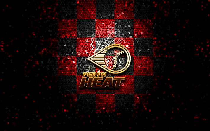 Perth Heat, glitter logo, ABL, red black checkered background, baseball, australian baseball team, Perth Heat logo, mosaic art