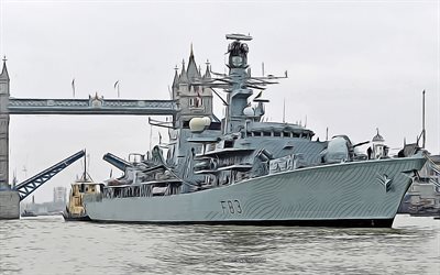 HMS St Albans, F83, 4k, vector art, HMS St Albans drawing, creative art, HMS St Albans art, vector drawing, abstract ships, HMS St Albans F83, Royal Navy