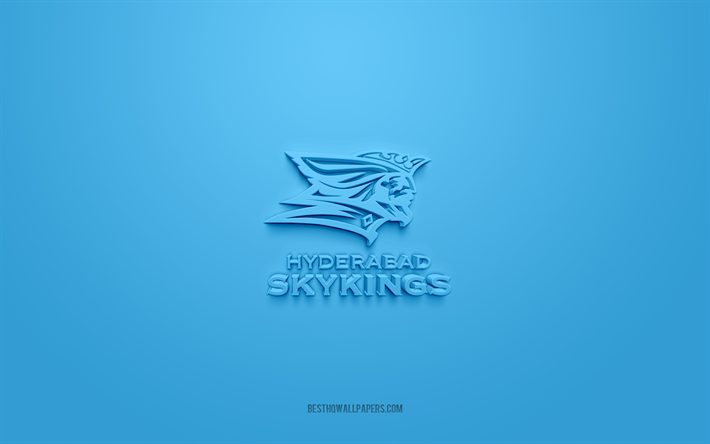 hyderabad skykings, squadra di football americano indiano, logo blu, sfondo blu in fibra di carbonio, efli, football americano, elite football league of india, hyderabad, india, logo hyderabad skykings