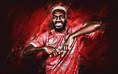 esteban obiang, squadra nazionale della guinea equatoriale, ritratto, pietra rossa sullo sfondo, calcio, grunge, esteban guinea equatoriale