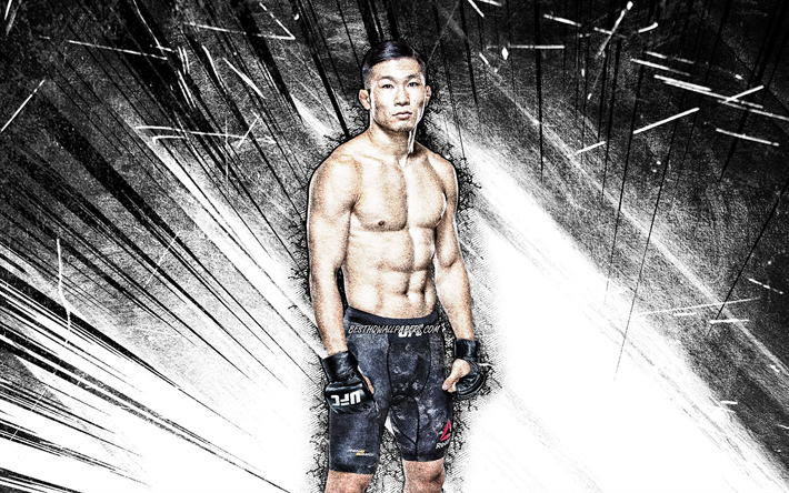 4k, Jin Soo Son, grunge art, south korean fighters, MMA, UFC, Mixed martial arts, white abstract rays, Jin Soo Son 4K, UFC fighters, MMA fighters