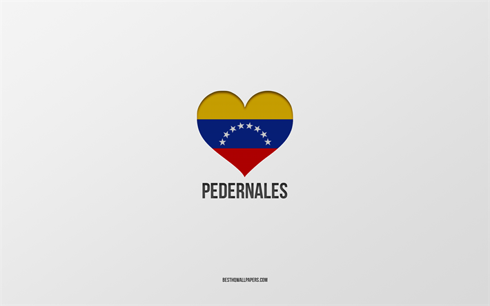 I Love Pedernales, Venezuelan cities, Day of Pedernales, gray background, Pedernales, Maracay, Venezuelan flag heart, favorite cities, Love Pedernales