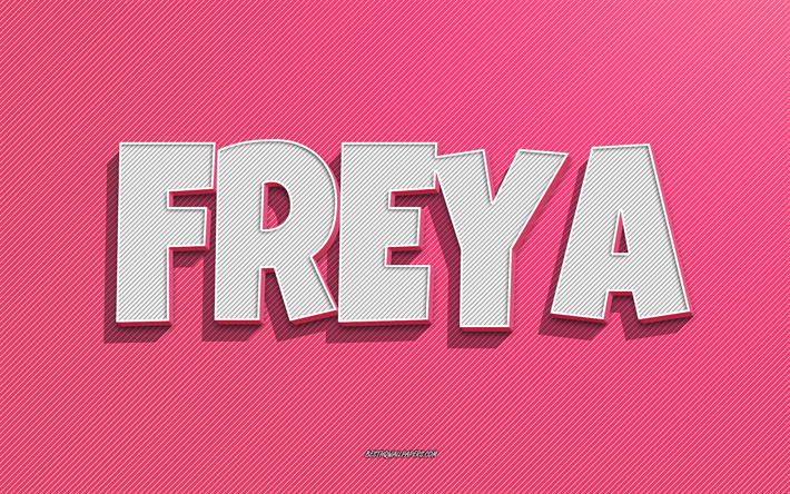 freya, rosa linien hintergrund, tapeten mit namen, freya-name, weibliche namen, freya-gru&#223;karte, strichzeichnungen, bild mit freya-namen