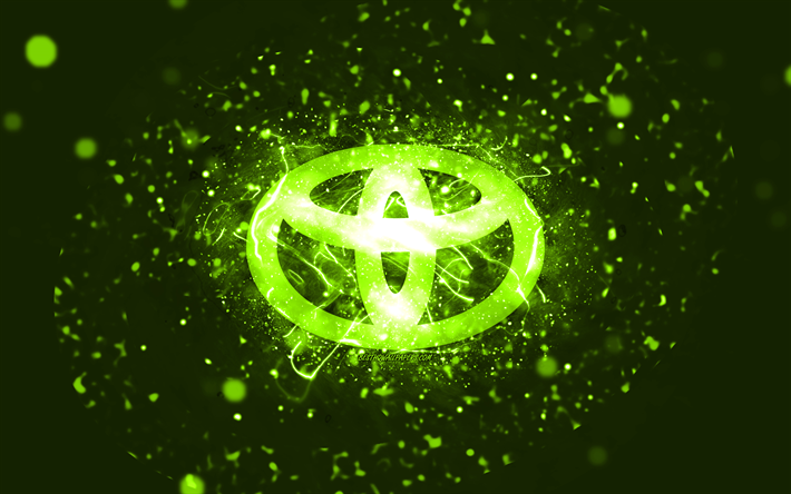 Toyota lime logo, 4k, lime neon lights, creative, lime abstract background, Toyota logo, cars brands, Toyota