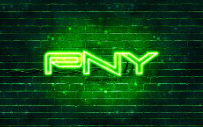 PNY green logo, 4k, green brickwall, PNY logo, brands, PNY neon logo, PNY