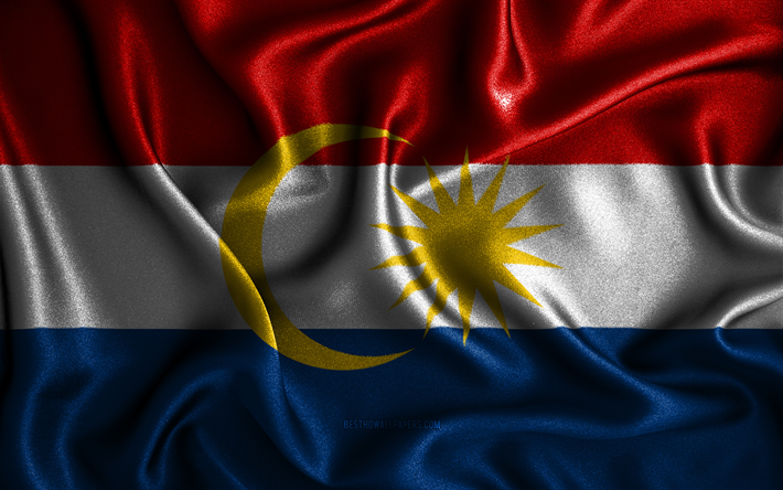 Labuan flag, 4k, silk wavy flags, brazilian states, Day of Labuan, fabric flags, Flag of Labuan, 3D art, Labuan, Asia, States of Malaysia, Labuan 3D flag
