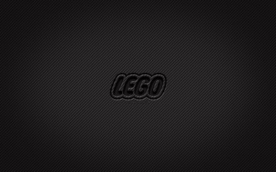 logo in carbonio lego, 4k, grunge art, sfondo in carbonio, creativo, logo nero lego, marchi, logo lego, lego