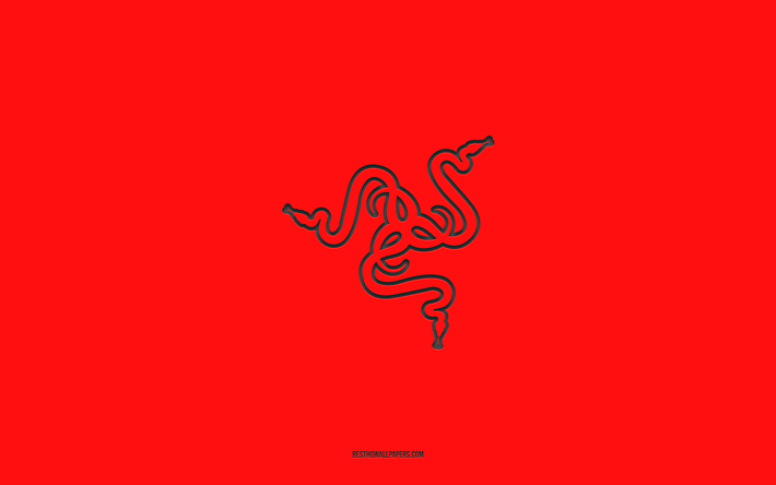 Razer logo, 4k, red gradient background, Razer carbon logo, red background, Razer, Razer emblem