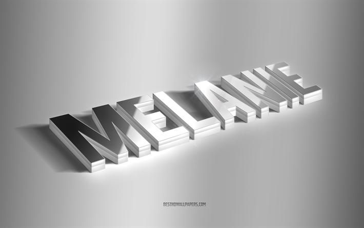 ميلاني, فن 3d الفضة, خلفية رمادية, خلفيات بأسماء, اسم ميلاني, بطاقة معايدة ميلاني, فن ثلاثي الأبعاد, صورة باسم ميلاني