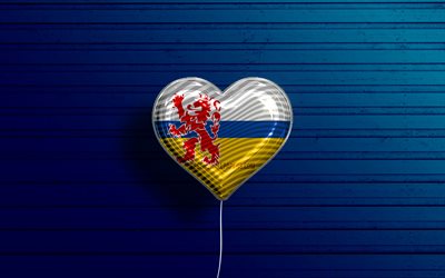 eu amo limburg, 4k, balões realistas, madeira azul de fundo, dia de limburg, províncias holandesas, bandeira de limburg, holanda, balão com bandeira, províncias dos países baixos, limburg bandeira, limburg