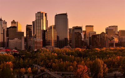 Calgary, evening, sunset, skyscrapers, Calgary cityscape, Calgary skyline, Canada