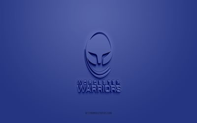Worcester Warriors, creative 3D logo, blue background, Premiership Rugby, 3d emblem, English rugby Club, England, 3d art, rugby, Worcester Warriors 3d logo