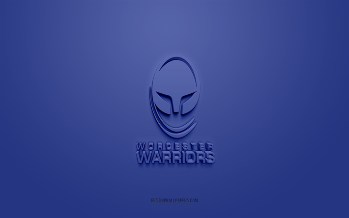 Worcester Warriors, creative 3D logo, blue background, Premiership Rugby, 3d emblem, English rugby Club, England, 3d art, rugby, Worcester Warriors 3d logo