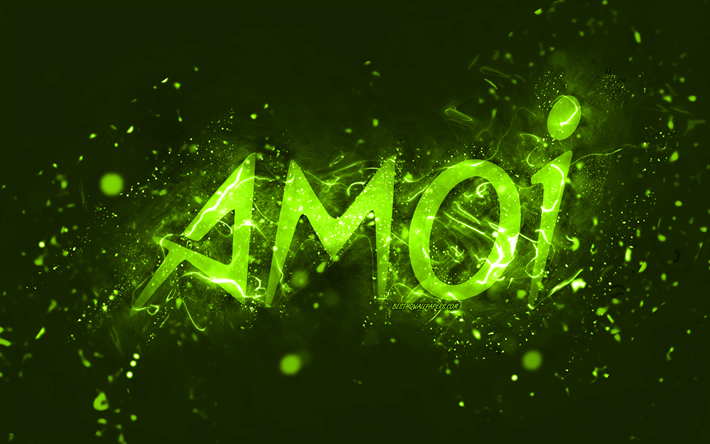 Amoi lime logo, 4k, lime neon lights, creative, lime abstract background, Amoi logo, brands, Amoi