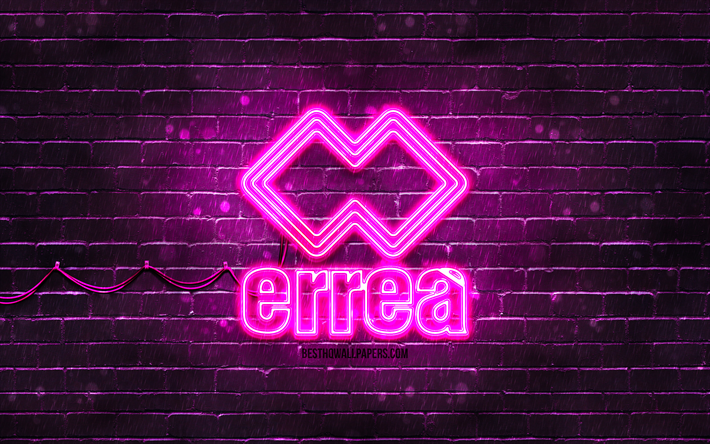 Errea purple logo, 4k, purple brickwall, Errea logo, brands, Errea neon logo, Errea