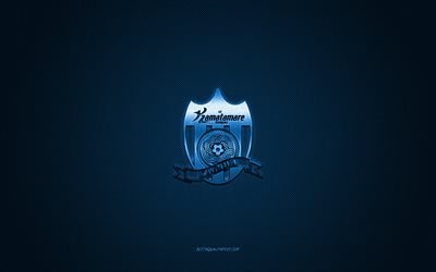 kamatamare sanuki, japanischer fußballverein, blaues logo, blauer kohlefaserhintergrund, j3 league, fußball, takamatsu, japan, kamatamare sanuki-logo