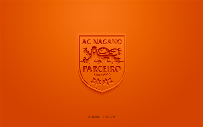 AC Nagano Parceiro, creative 3D logo, orange background, J3 League, 3d emblem, Japan Football Club, Nagano, Japan, 3d art, football, AC Nagano Parceiro 3d logo