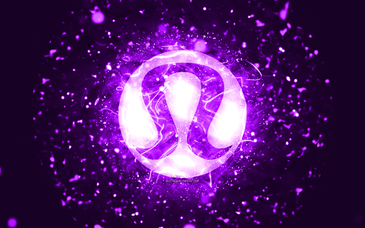 lululemon athletica violettes logo, 4k, violette neonlichter, kreativer, violetter abstrakter hintergrund, lululemon athletica logo, marken, lululemon athletica