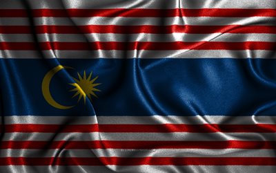 Kuala Lumpur flag, 4k, silk wavy flags, brazilian states, Day of Kuala Lumpur, fabric flags, Flag of Kuala Lumpur, 3D art, Kuala Lumpur, Asia, States of Malaysia, Kuala Lumpur 3D flag