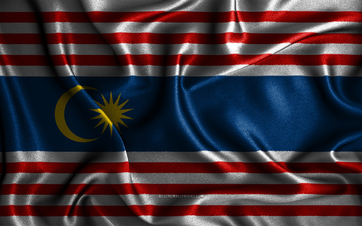 Kuala Lumpur flag, 4k, silk wavy flags, brazilian states, Day of Kuala Lumpur, fabric flags, Flag of Kuala Lumpur, 3D art, Kuala Lumpur, Asia, States of Malaysia, Kuala Lumpur 3D flag