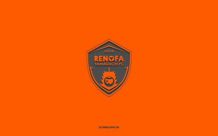 renofa yamaguchi fc, orangefarbener hintergrund, japanische fu&#223;ballmannschaft, renofa yamaguchi fc-emblem, j2 league, japan, fu&#223;ball, renofa yamaguchi fc-logo