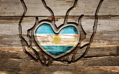 me encanta argentina, 4k, manos talladas en madera, día de argentina, bandera argentina, bandera de argentina, cuida argentina, creativo, bandera argentina en mano, tallado en madera, países de américa del sur, argentina