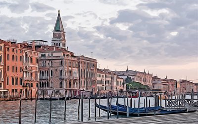 Venice, Grand canal, 4k, vector art, Venice drawing, creative art, Venice art, vector drawing, abstract cityscape, Venice cityscape, Italy