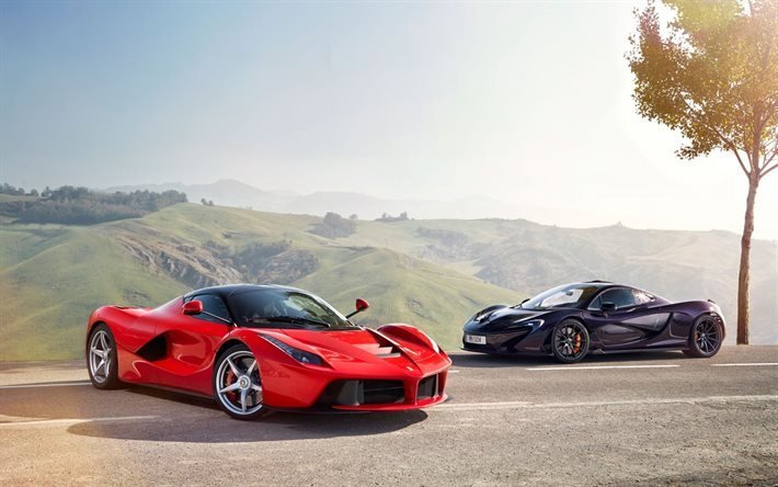 Ferrari LaFerrari, McLaren 650S, Moutian, Red Ferrari, Black McLaren