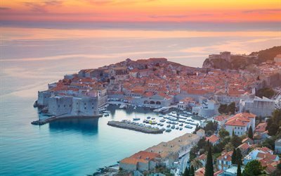 Dubrovnik, sunset, resort, sea, Croatia, Adriatic Sea