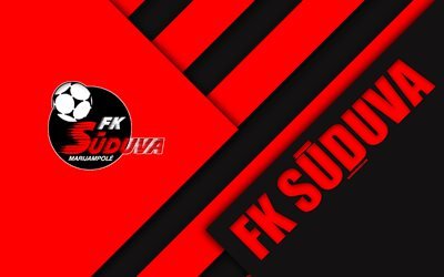 FK Suduva, 4k, logotipo, lituano club de f&#250;tbol, rojo negro abstracci&#243;n, dise&#241;o de materiales, Un Lyga, Marijampole, Lituania, f&#250;tbol