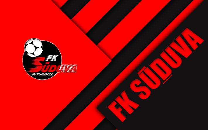 FK Suduva, 4k, logo, Lithuanian football club, red black abstraction, material design, A Lyga, Marijampole, Lithuania, football