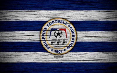 Philippines national football team, 4k, logo, AFC, football, wooden texture, soccer, Philippines, Asia, Asian national football teams, Philippines Football Federation