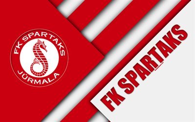 FK Spartaks Jurmala, 4k, Latvian football club, logo, material design, emblem, red white abstraction, SynotTip Virsliga, Jurmala, Latvia, football, FC Spartaks