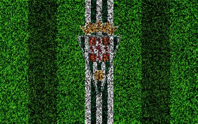Cordoba CF, logo, 4k, calcio prato, squadra di calcio spagnola, LaLiga2, verde, bianco, linee, erba texture, Segunda Divisione B, Cordoba, in Spagna, il calcio, Cordoba FC