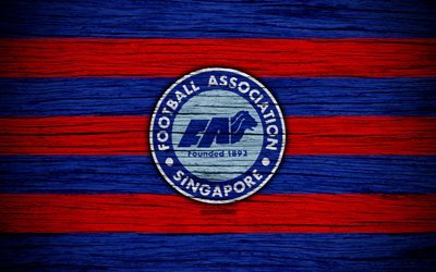 Singapore national football team, 4k, logo, AFC, football, wooden texture, soccer, Singapore, Asia, Asian national football teams, Singaporean Football Federation