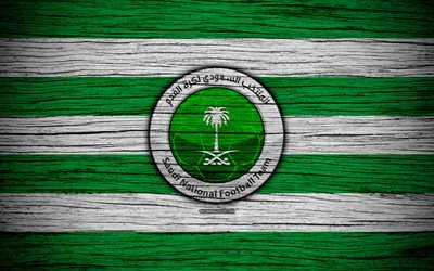 Saudi Arabia national football team, 4k, logo, AFC, football, wooden texture, soccer, Saudi Arabia, Asia, Asian national football teams, Saudi Arabia Football Federation