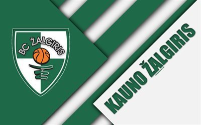 FK Kauno Zalgiris, 4k, logo, lituano football club, verde, bianco astrazione, material design, Un Lyga, Kaunas, Lituania, calcio