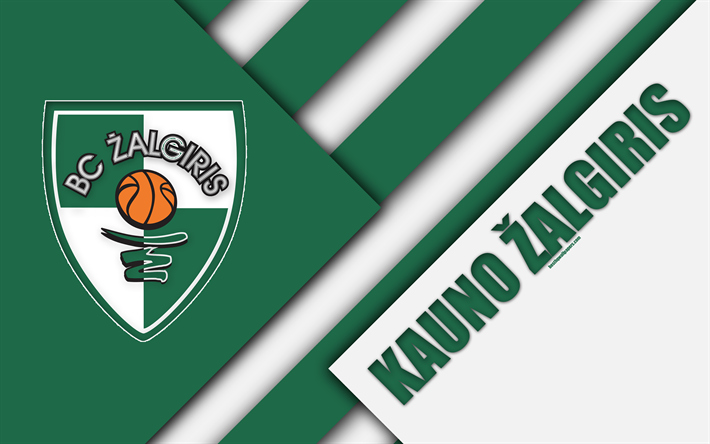 FK Kauno Zalgiris, 4k, logo, Litvanya Futbol Kul&#252;b&#252;, Yeşil Beyaz soyutlama, malzeme tasarım, Lyga, Kaunas, Litvanya, futbol