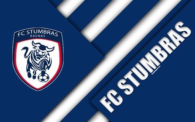 FC Stumbras, 4k, logo, lituano football club, blu, bianco astrazione, material design, Un Lyga, Kaunas, Lituania, calcio