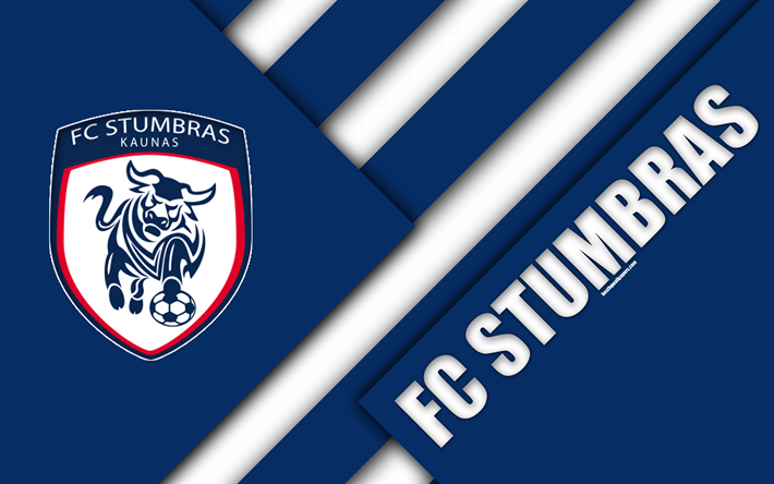 FC Stumbras, 4k, le logo, le lituanien, le club de football, bleu, blanc, de l&#39;abstraction, de la conception de mat&#233;riel, Un Lyga, Kaunas, en Lituanie, en football