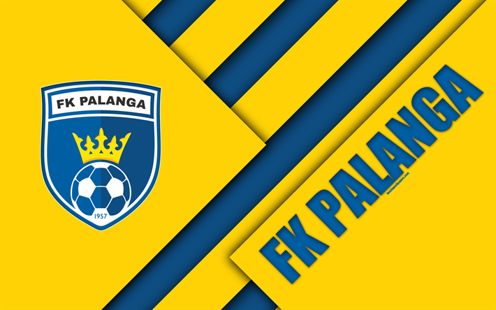 FK Palanga, 4k, logotyp, Litauiska football club, bl&#229; gul abstraktion, material och design, En Lyga, Palanga, Litauen, fotboll