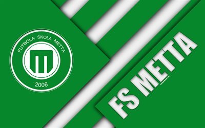 FS Metta, 4k, lettone football club, logo, materiale, design, emblema, verde, bianco astrazione, SynotTip Virsliga, Riga, Lettonia, calcio